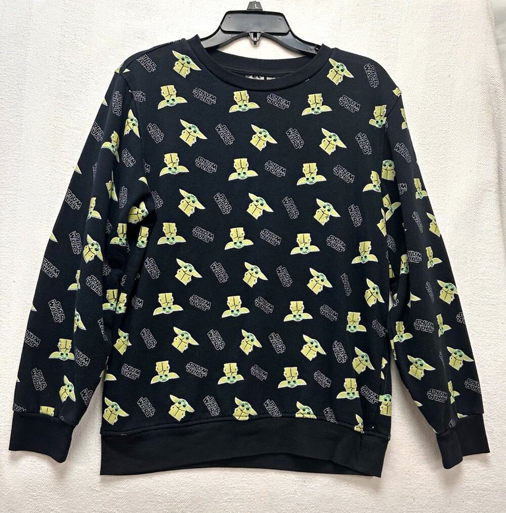 Star Wars Grogu Teen Black All-Over Print Crewneck Pullover Sweatshirt XXL